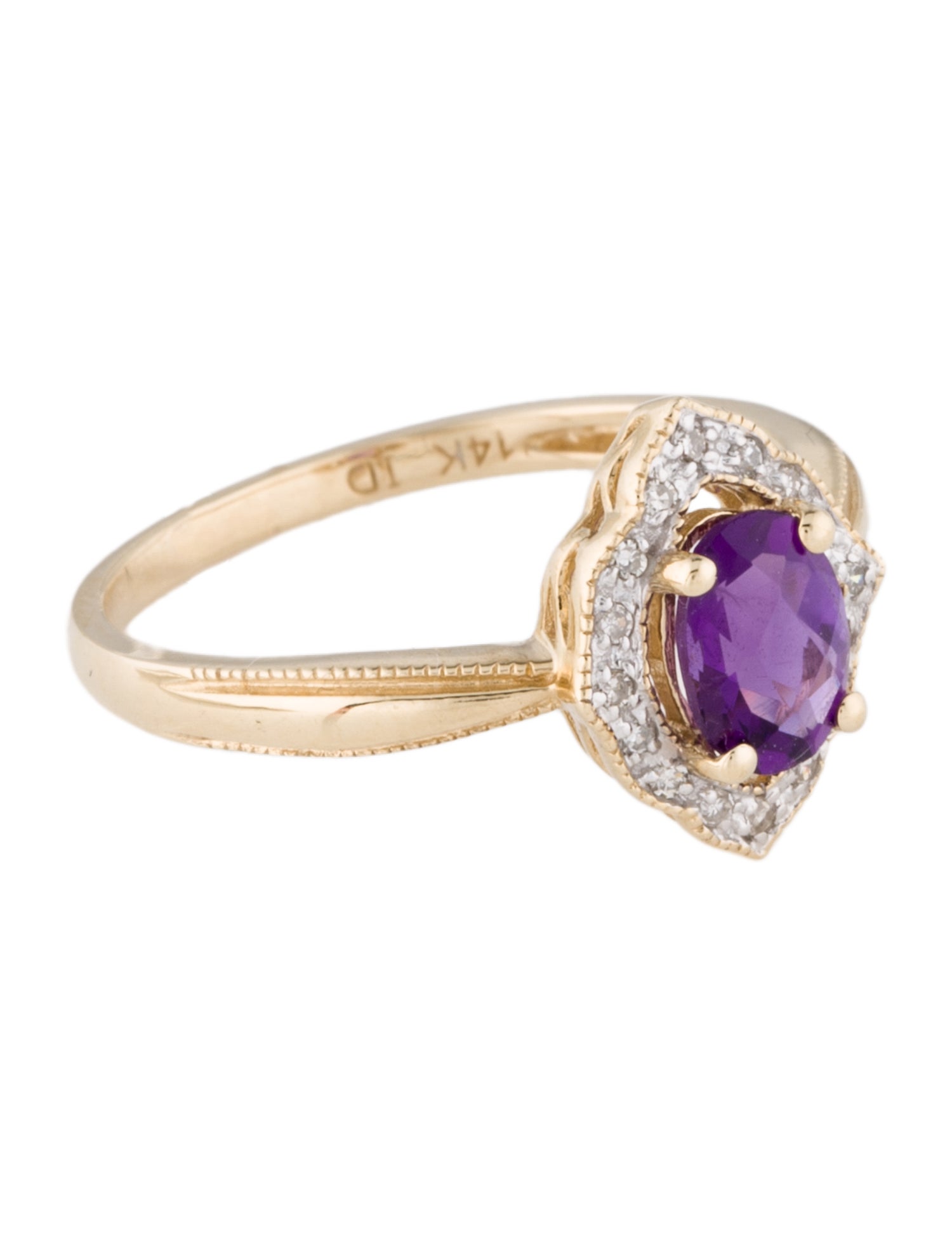 Ring 14K Amethyst & Diamond Cocktail Ring