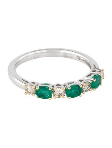 Ring Cocktail 14K Emerald & Diamond Band 6.75