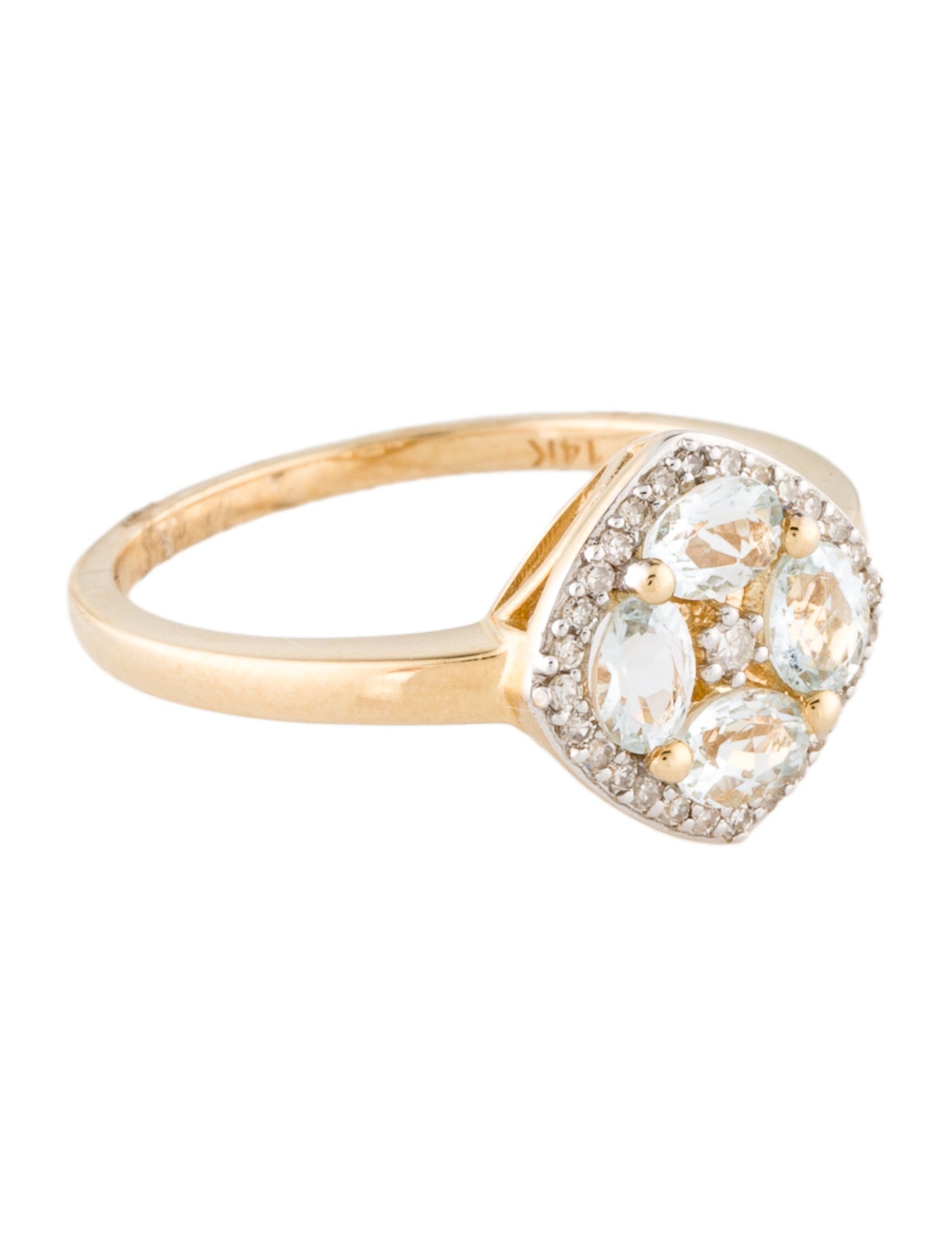 Ring 14K DIamond & Aquamarine Cocktail Ring