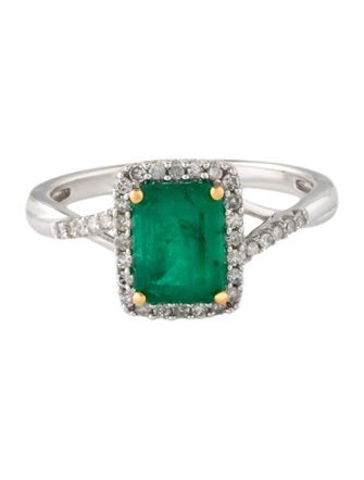 Ring 14K 1.46ct Emerald & Diamond Cocktail Ring