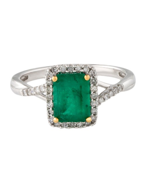 Ring 14K 1.46ct Emerald & Diamond Cocktail Ring