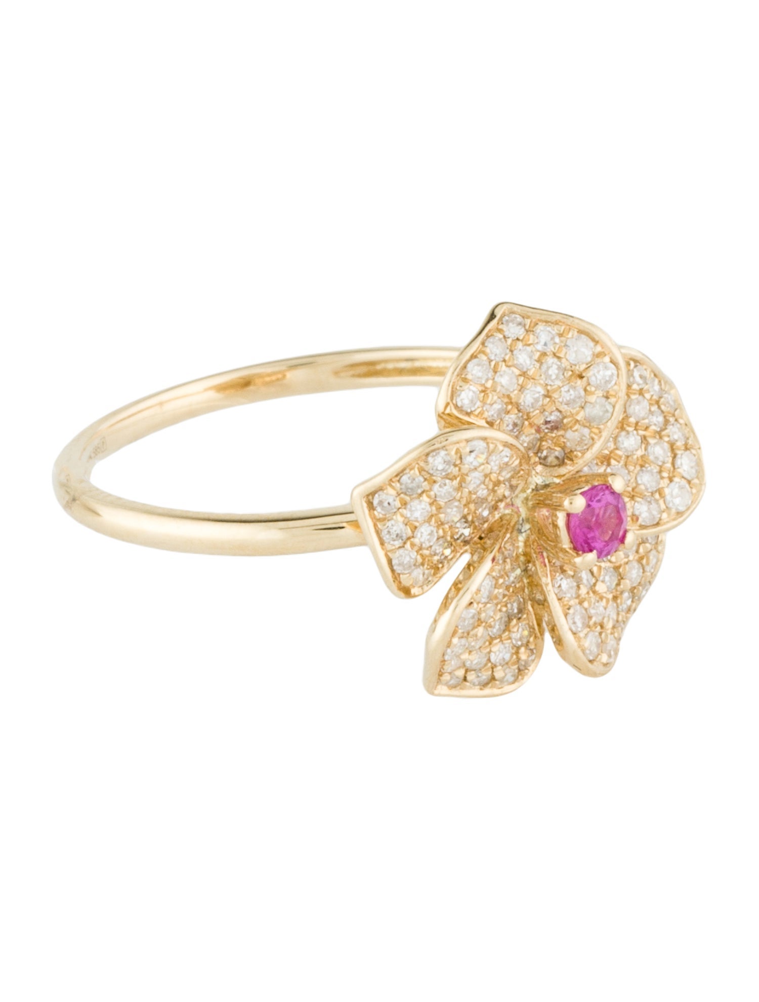 Ring 14K Ruby & Diamond Flower Cocktail Ring