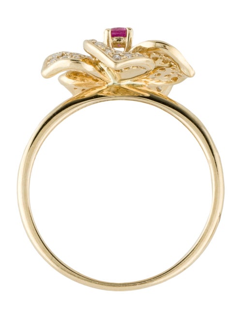 Ring 14K Ruby & Diamond Flower Cocktail Ring
