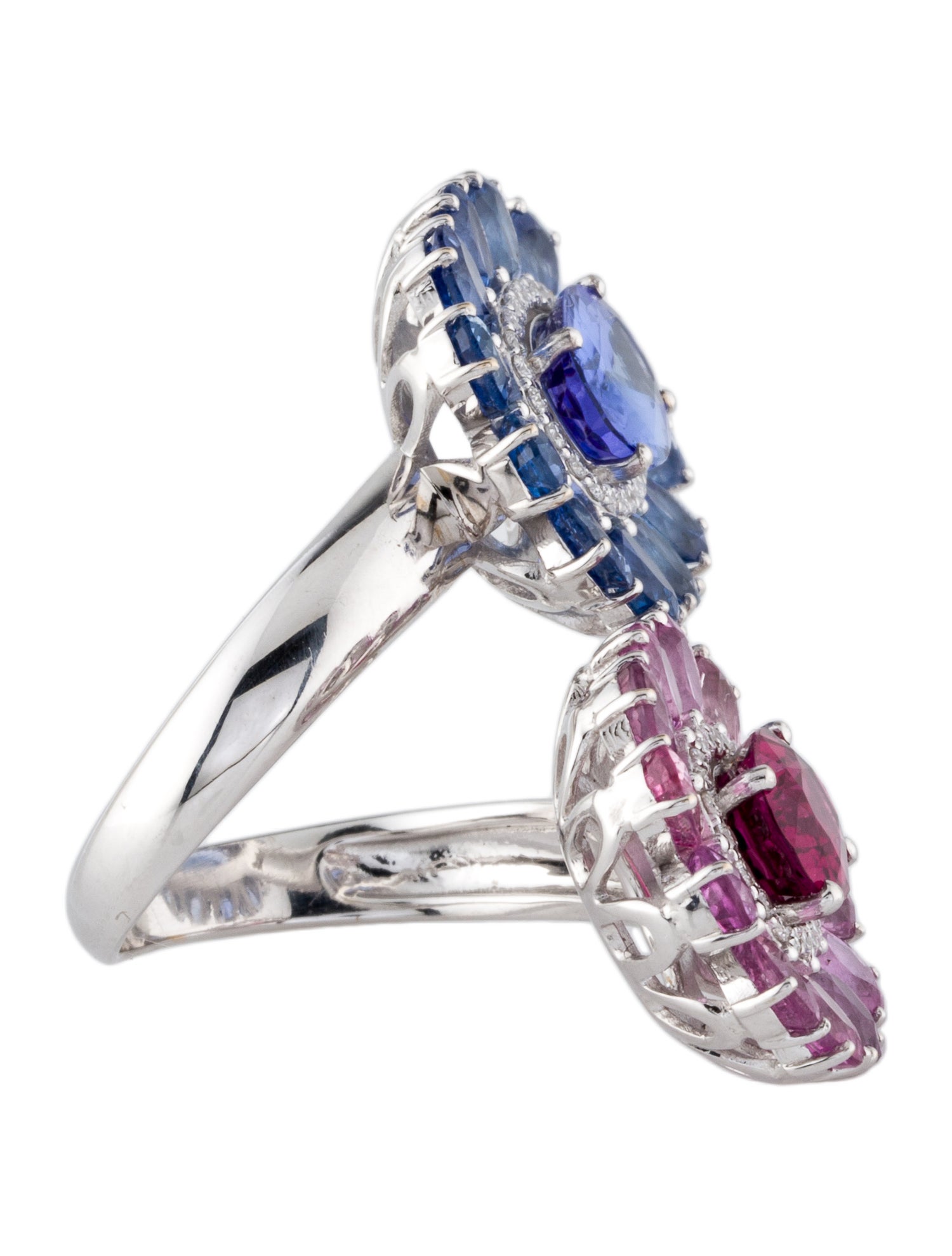 Ring 18K Tanzanite, Tourmaline, Sapphire & Diamond Bypass Ring