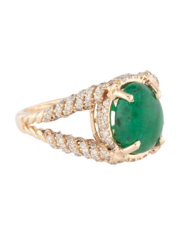 Ring Cocktail 14K Emerald & Diamond 7.25