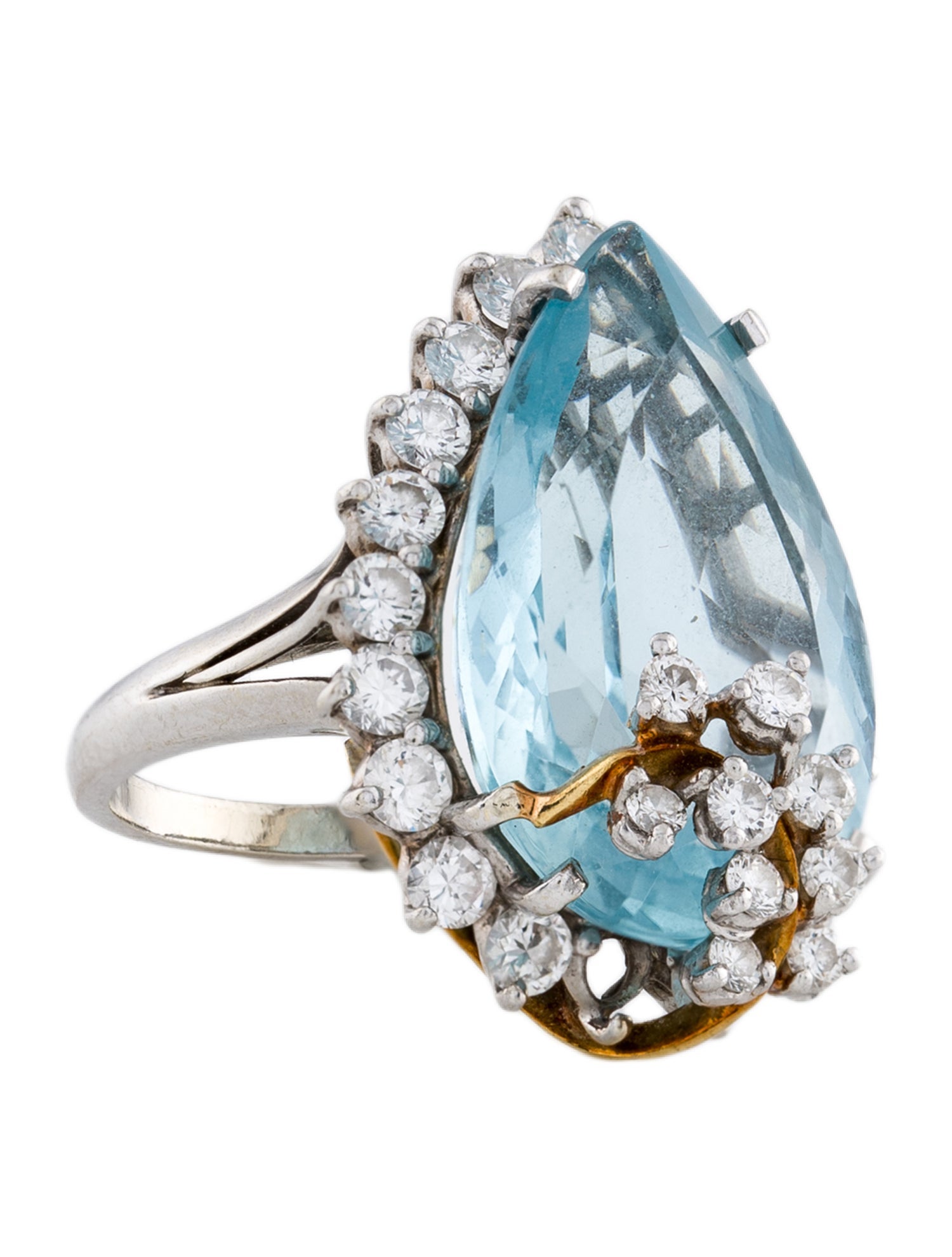 Ring 14K Aquamarine & Diamond Cocktail Ring