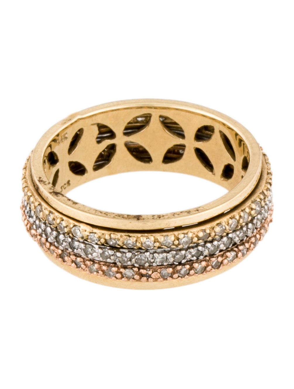 Ring 14K TriColor Diamond Spinner Band Ring 14K Yellow Gold Band