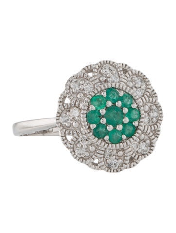 Ring Cocktail 14K Emerald & Diamond 7