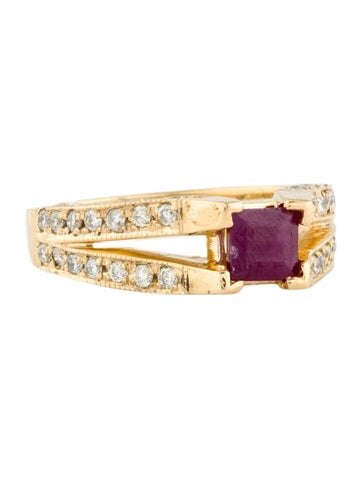 Ring Cocktail 14K Ruby & Diamond 6.5