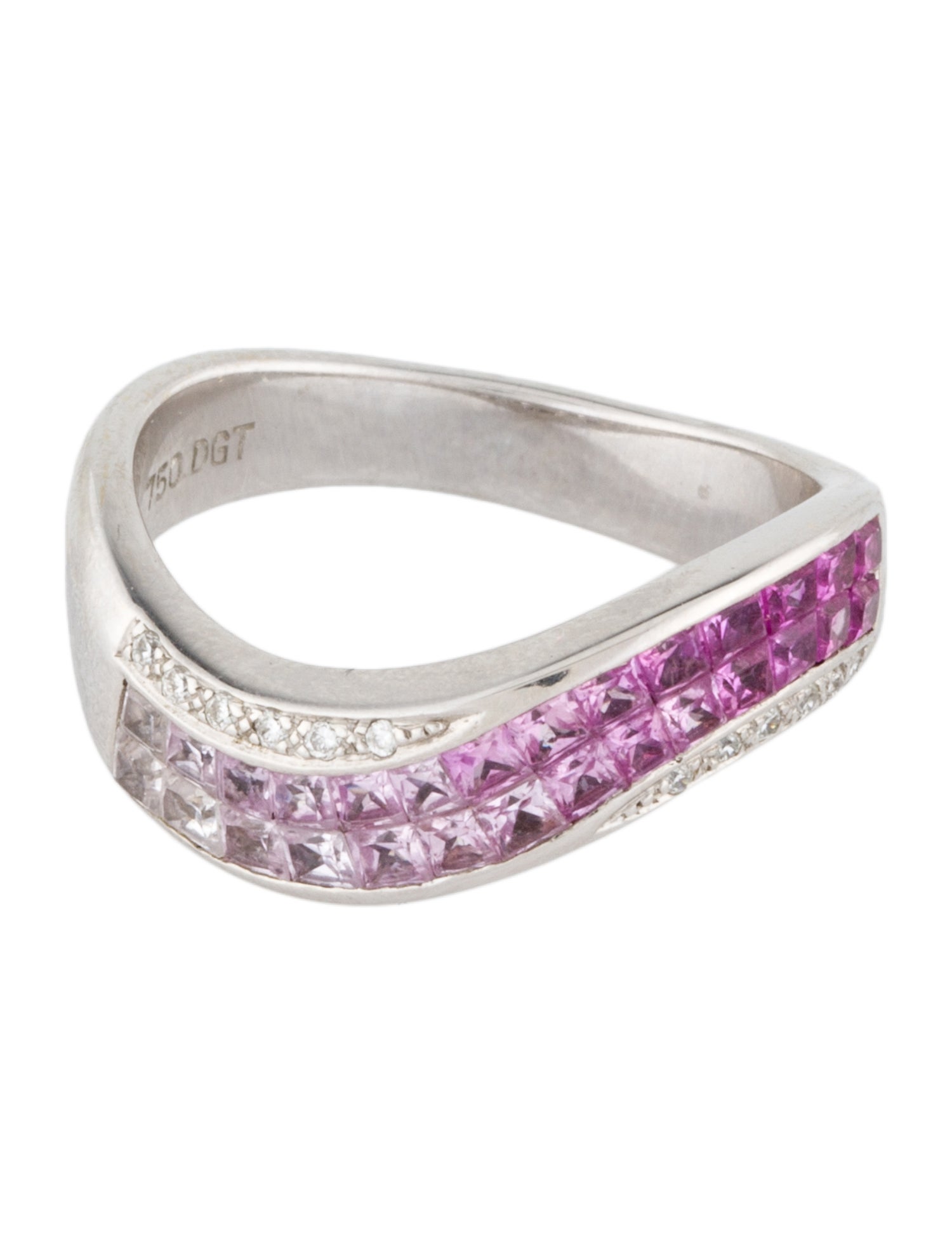Ring 18K Diamond & Pink Sapphire Wavy Band Ring