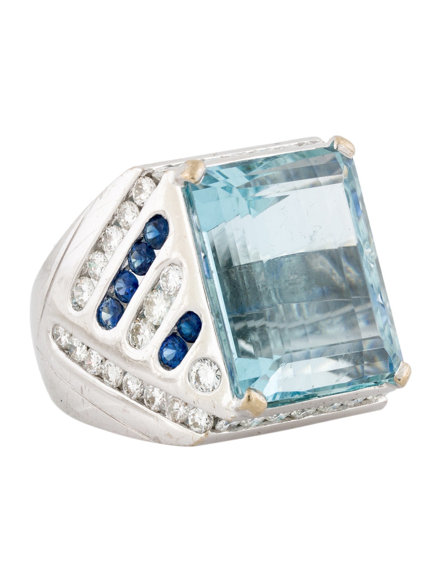 Ring 18K Aquamarine, Sapphire & Diamond Cocktail Ring