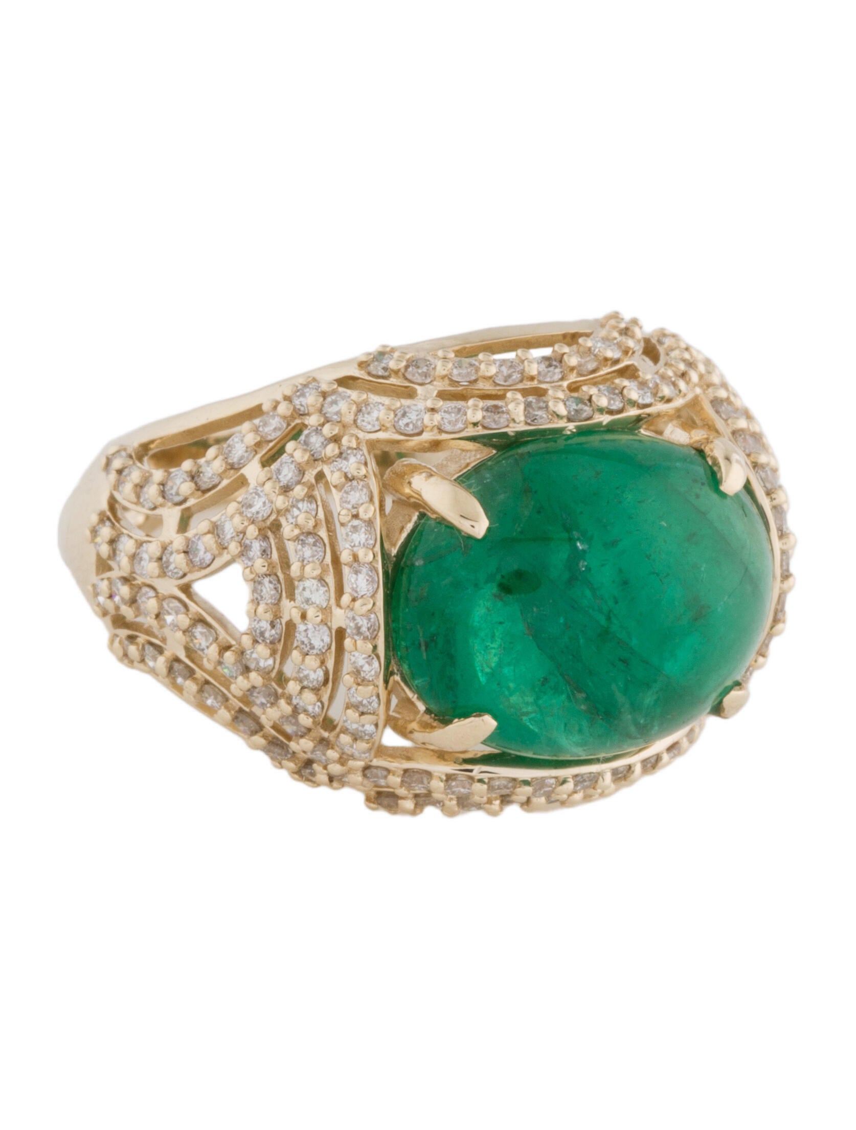 Ring 14K 6.24ct Emerald & Diamond Cocktail Ring