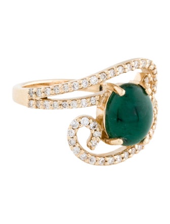 Ring 14K Emerald & Diamond Cocktail Ring