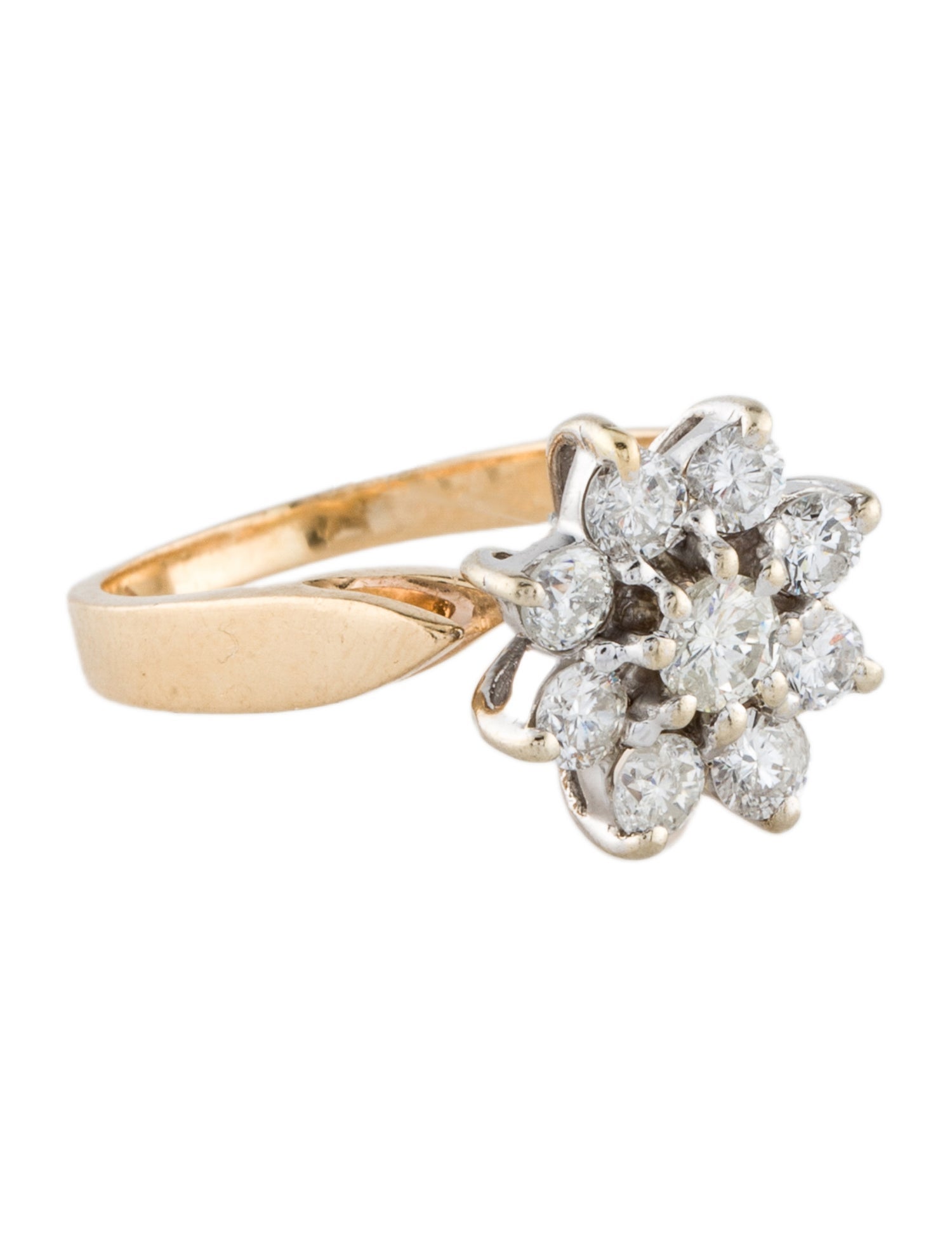 Ring 14K Diamond Floral Cluster Cocktail Ring