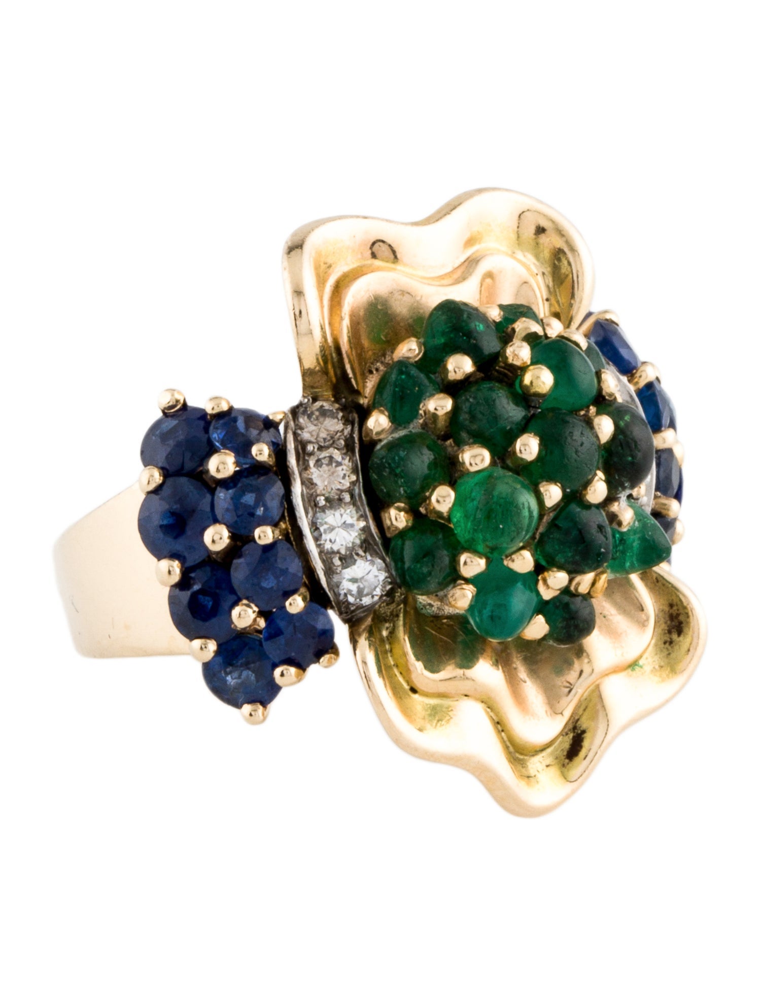 Ring 14K Emerald, Sapphire, & Diamond Cocktail Ring