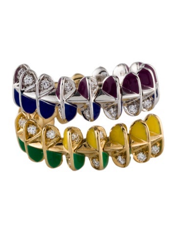 Tariq Riaz Band 18K Diamond & Enamel Adjustable Double Circle of Life Ring 5.75