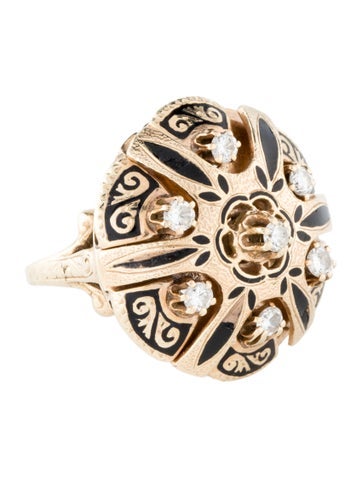 Ring Cocktail 14K Diamond & Enamel 7