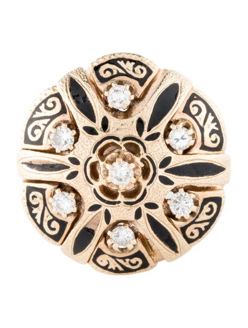 Ring 14K Diamond & Enamel Cocktail Ring