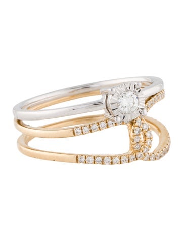 Ring Cocktail 14K Diamond Two Band 7