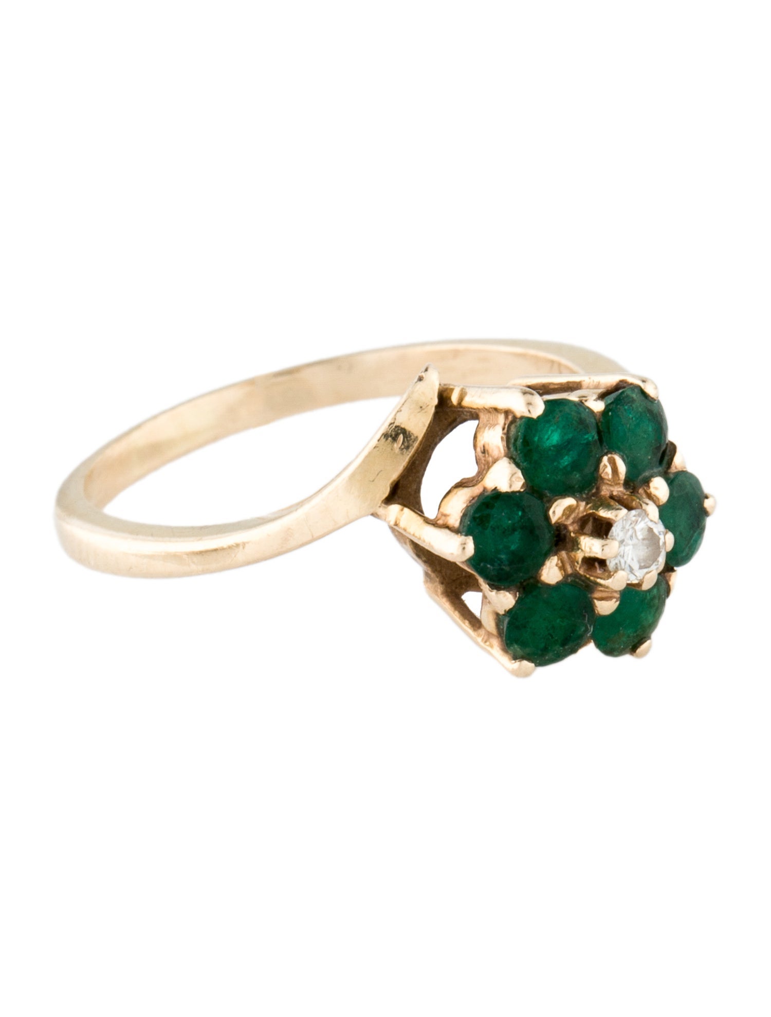 Ring 14K Emerald & Diamond Cocktail Ring