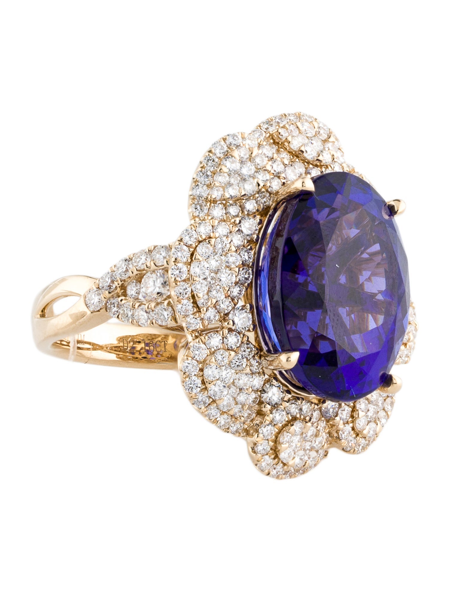 Ring 14K 13.50ct Tanzanite & Diamond Cocktail Ring