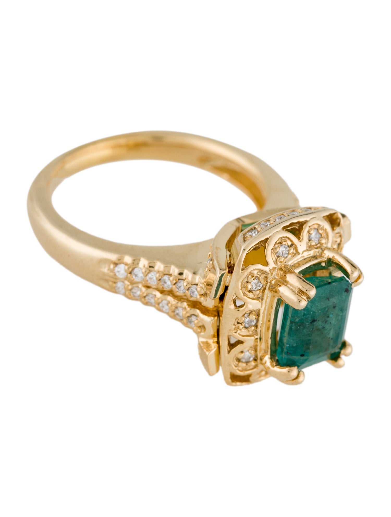 Ring 14K Emerald & Diamond Cocktail Ring