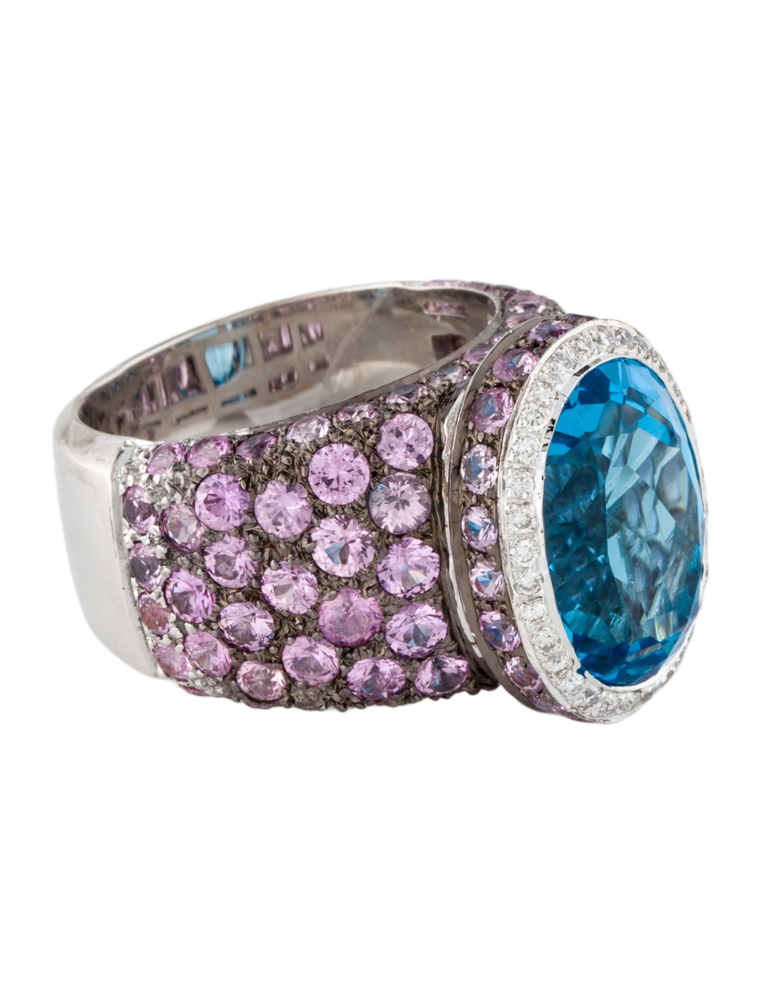 Ring 18K 6.44ct Topaz, Sapphire & Diamond Cocktail