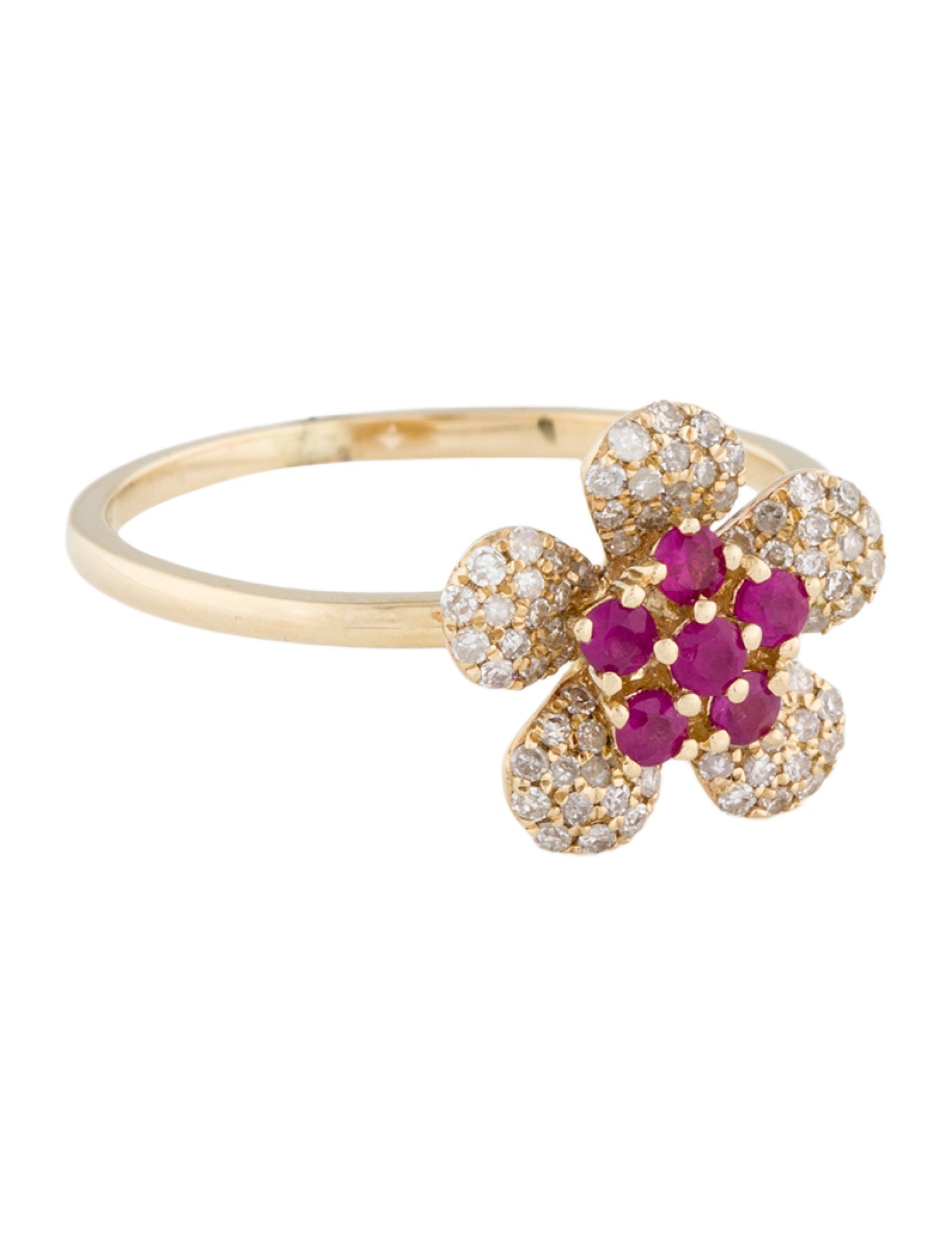 Ring 14K Ruby & Diamond Flower Cocktail Ring