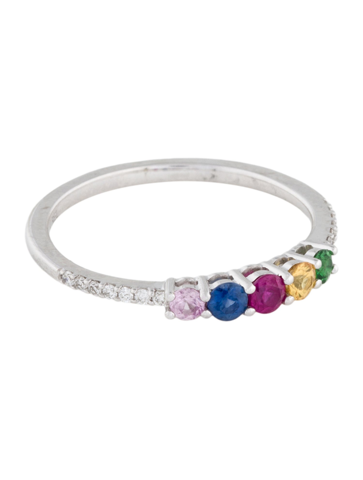 Ring 14K Sapphire, Tsavorite Garnet, Ruby & Diamond Rainbow Band