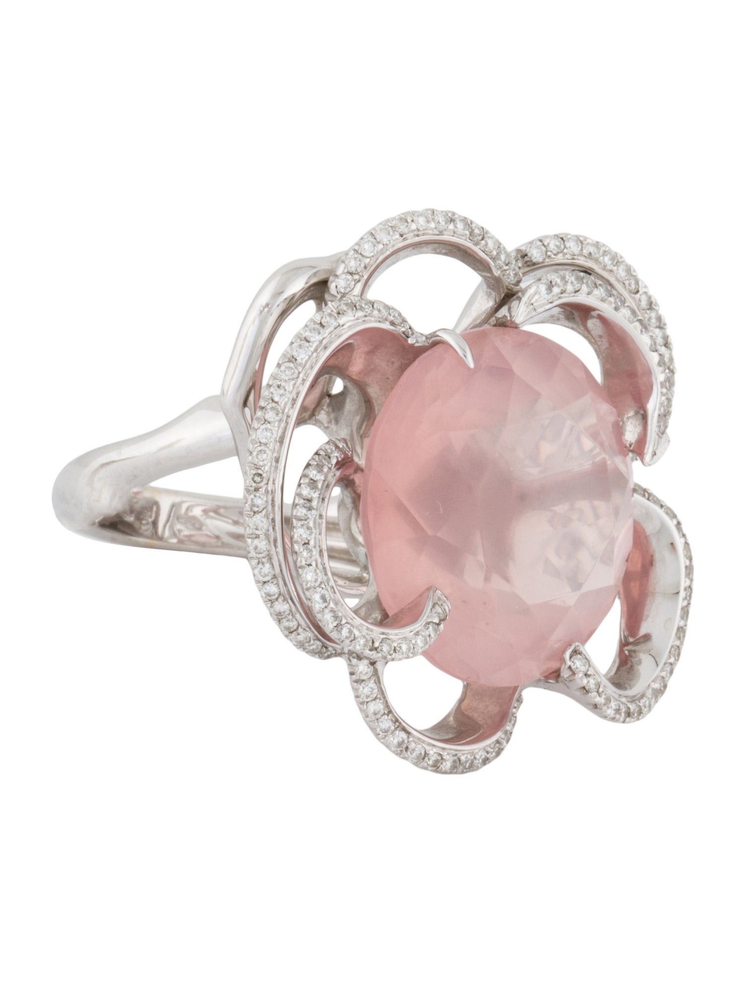 Ring 18K Rose Quartz & Diamond Flower Ring