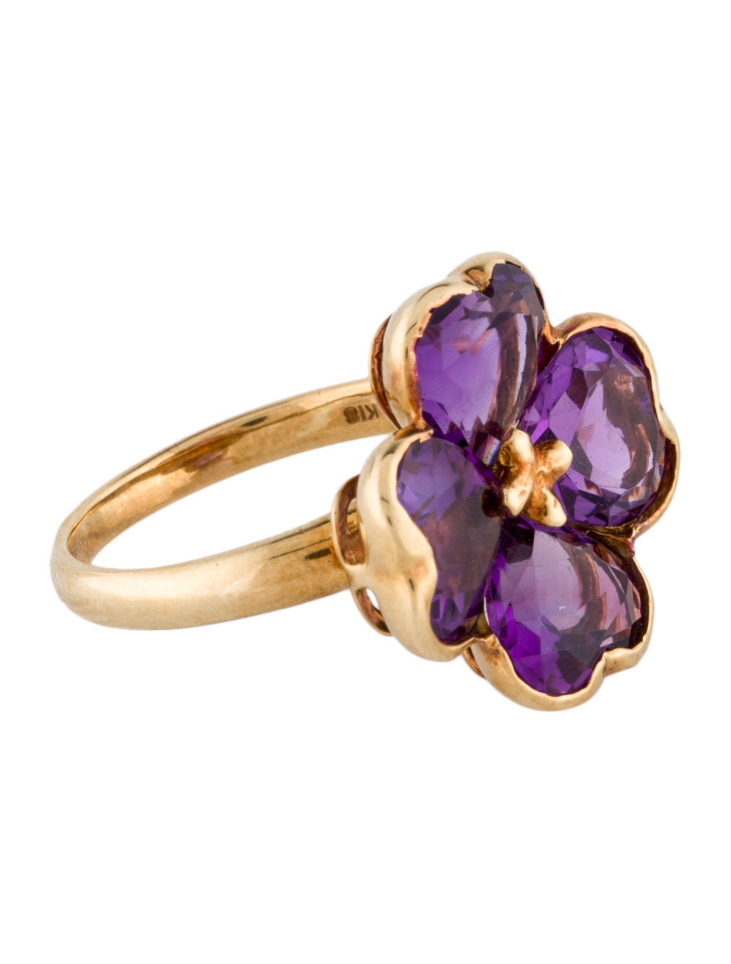 Ring 18K 8.80ctw Amethyst Heart Flower Cocktail Ring