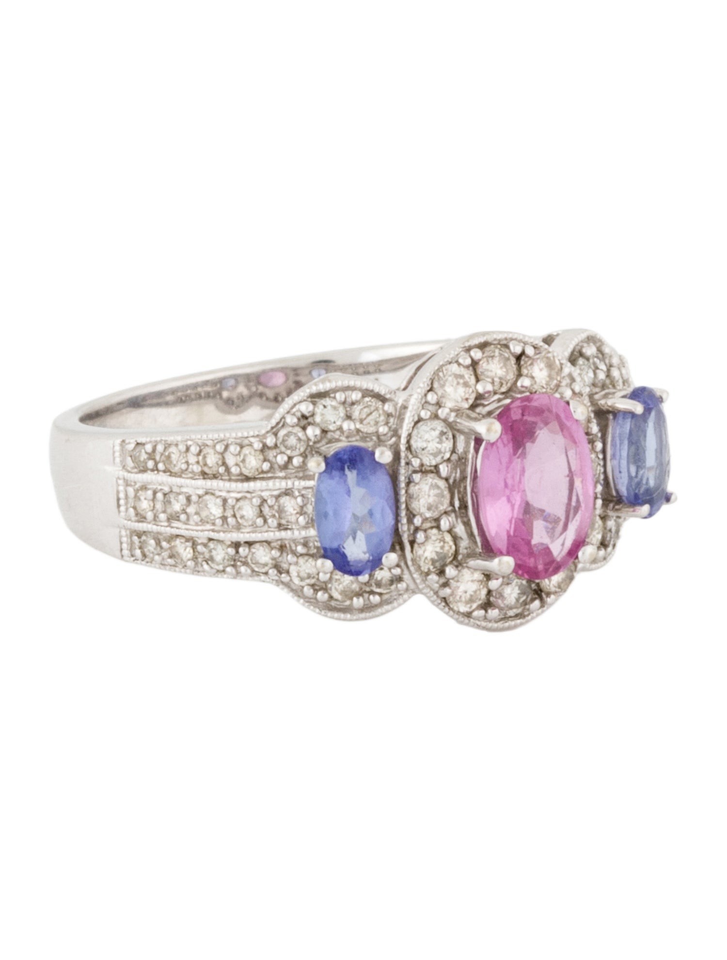 Ring 14K Pink Sapphire, Tanzanite & Diamond Ring