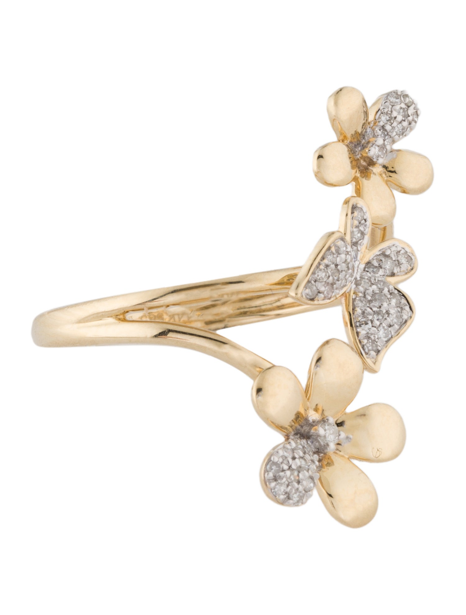 Ring 14K Diamond Flower & Butterfly Cocktail