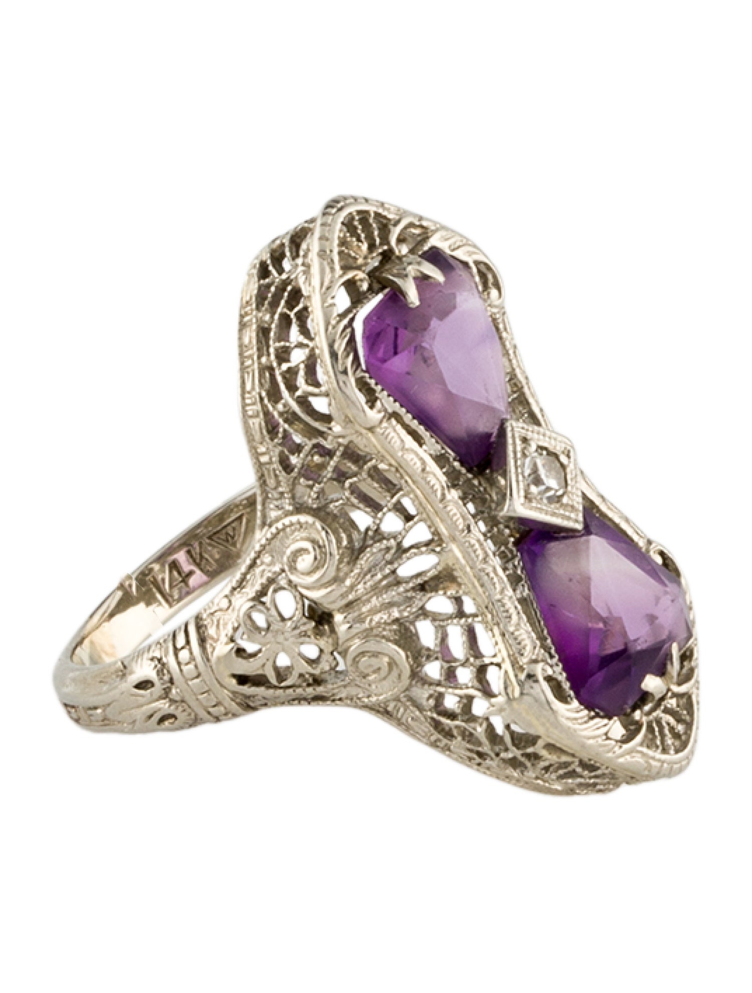 Ring 14K Amethyst & Diamond Cocktail Ring
