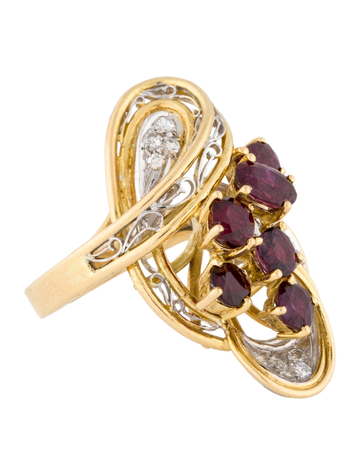 Ring 18K Ruby & Diamond Filigree Cocktail Ring