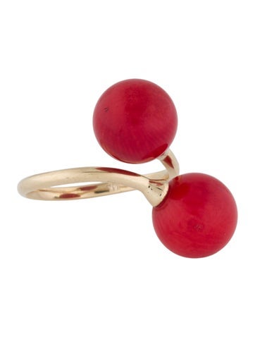 Ring Cocktail 14K Dyed Coral Bypass 5.5