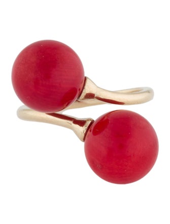 Ring 14K Dyed Coral Bypass Cocktail Ring