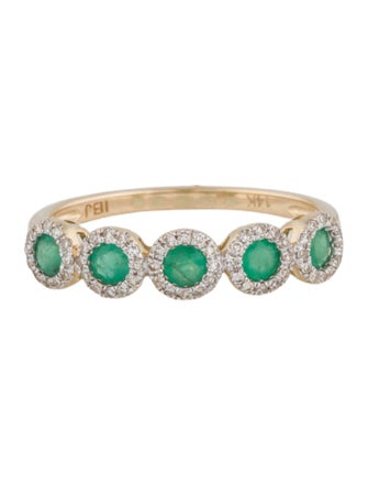 Ring 14K Emerald & Diamond Scalloped Band