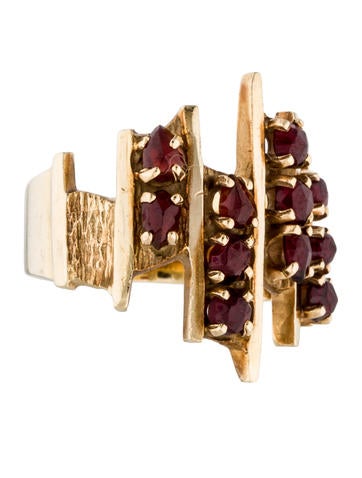 14K Garnet Four Row Cocktail Ring
