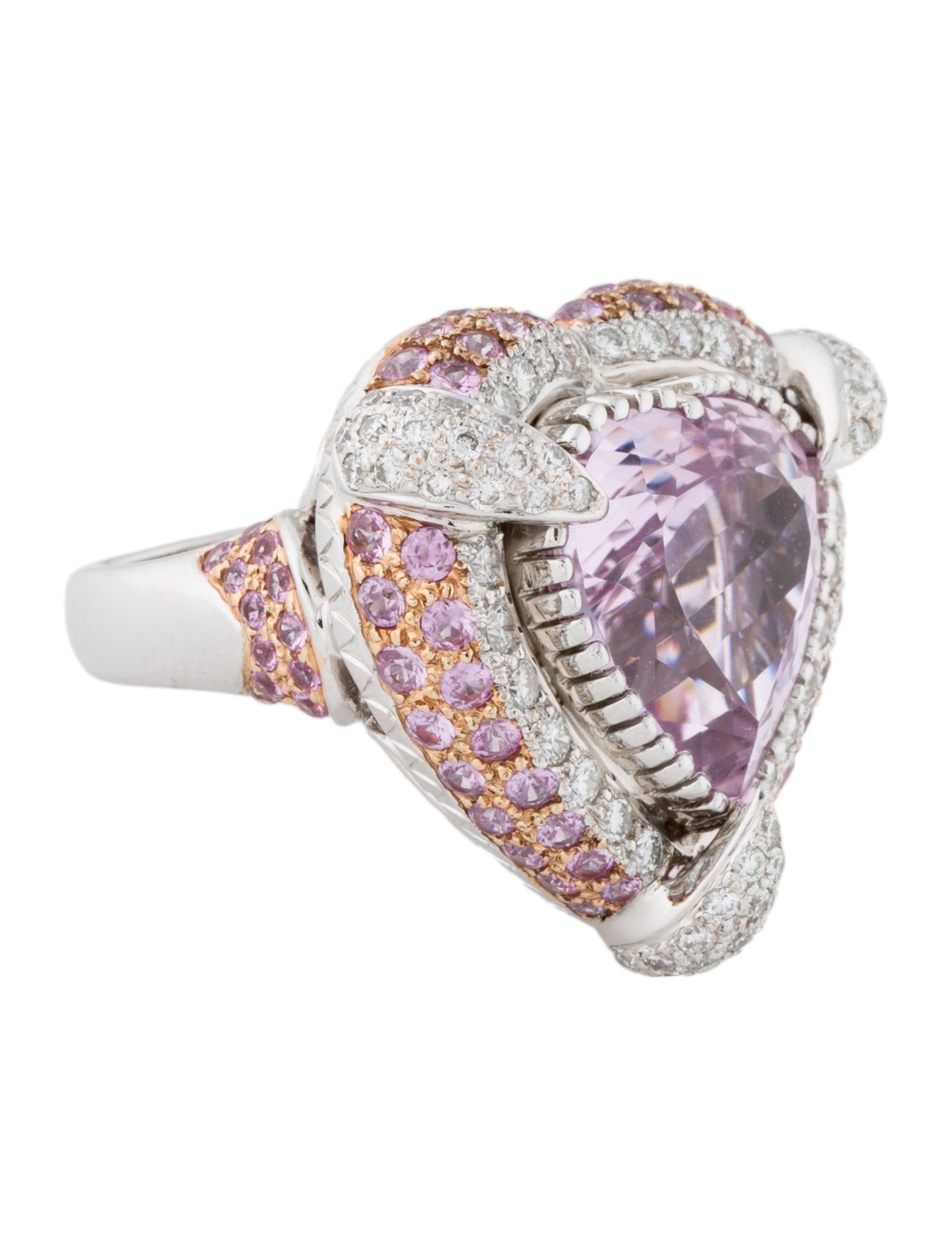 Ring 18K 14.02ct Kunzite, Sapphire & Diamond Cocktail Ring