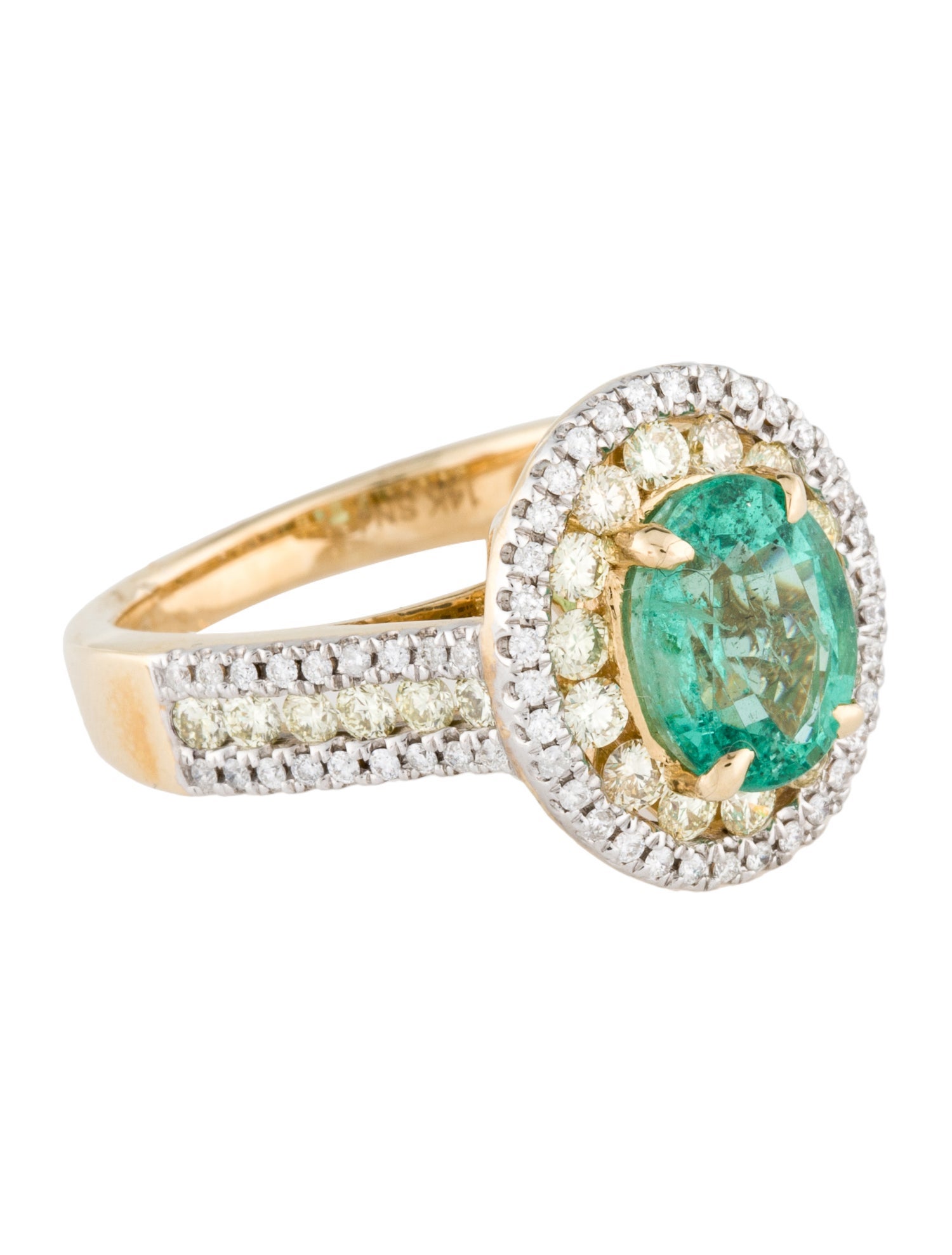 Ring 14K 1.78ct Emerald & Diamond Cocktail Ring