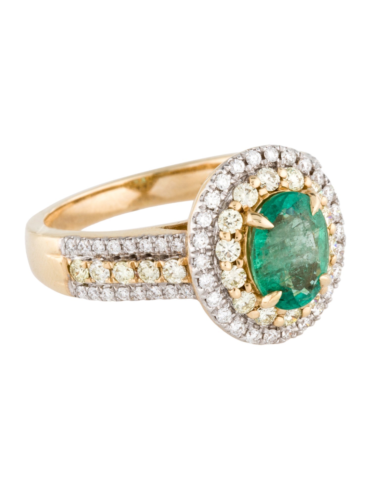 Ring 14K 1.04ct Emerald & Diamond Cocktail Ring