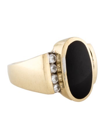 Ring Cocktail 14K Onyx & Diamond Signet 7.75