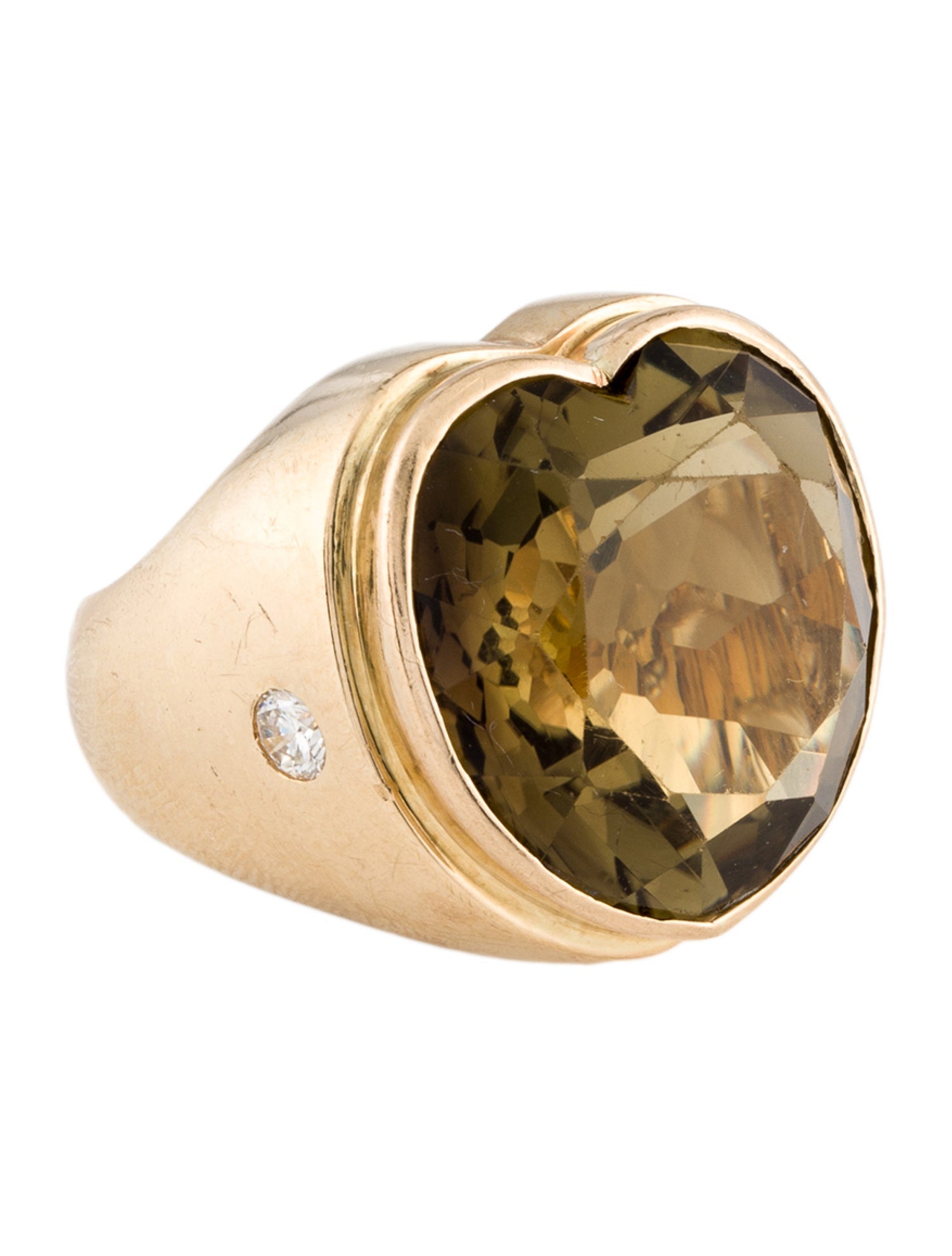 Ring 14K 25.22 ct Smoky Quartz & Diamond Heart Cocktail Ring