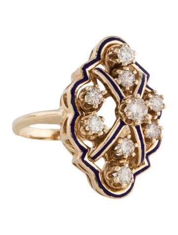 Ring Cocktail 14K Diamond & Enamel 7