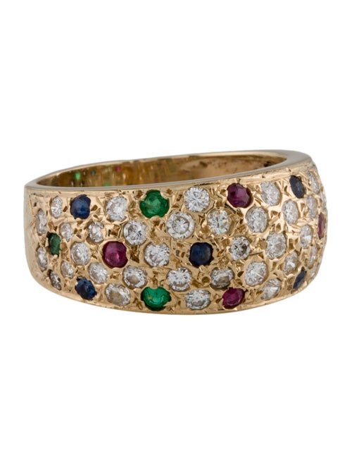 Ring 14K Diamond Emerald Ruby & Sapphire Band