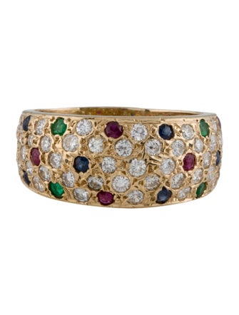 Ring 14K Diamond Emerald Ruby & Sapphire Band
