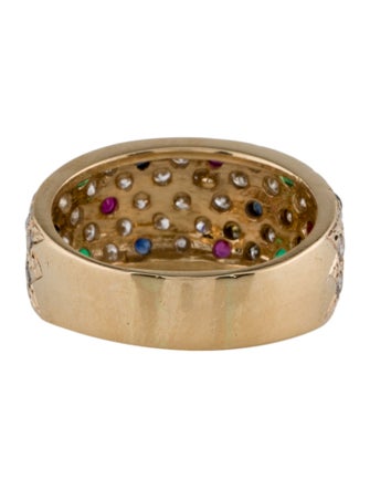 Ring 14K Diamond Emerald Ruby & Sapphire Band