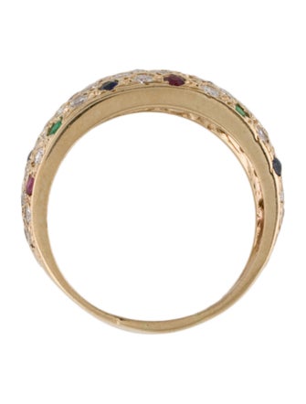 Ring 14K Diamond Emerald Ruby & Sapphire Band