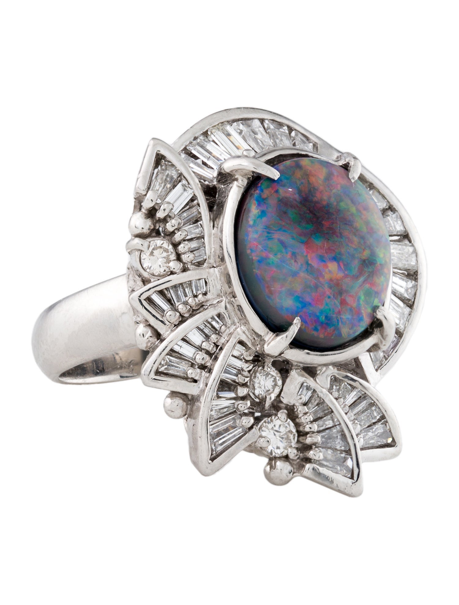 Ring Platinum 3.81ct Opal & Diamond Cocktail Ring